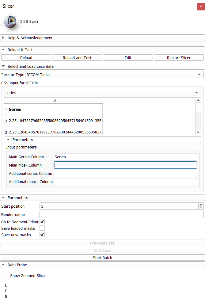 Screenshot 1 (DICOM Table: Slicer Dicom browser)